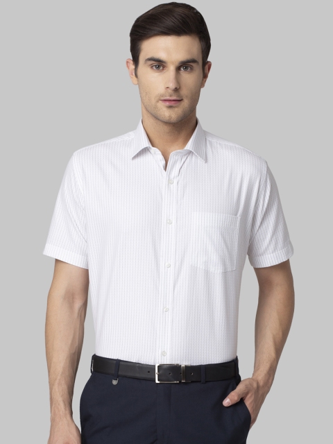 Park Avenue Men White & Blue Regular Fit Striped Formal Shirt