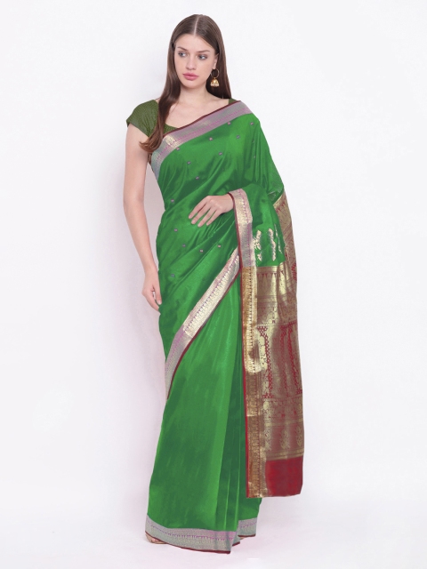 Chhabra 555 Green & Red Poly Silk Woven Design Narayan Peth Saree