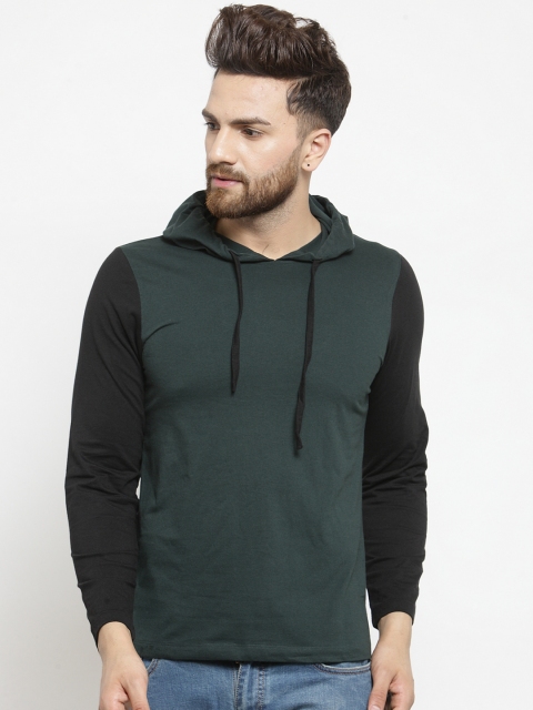 Kalt Men Green Solid Hood T-shirt