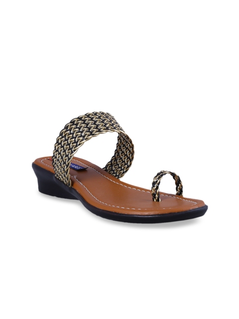MSC Women Gold-Toned Woven Design One Toe Flats