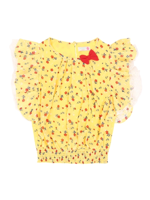 Pantaloons Junior Girls Yellow Printed Blouson Top
