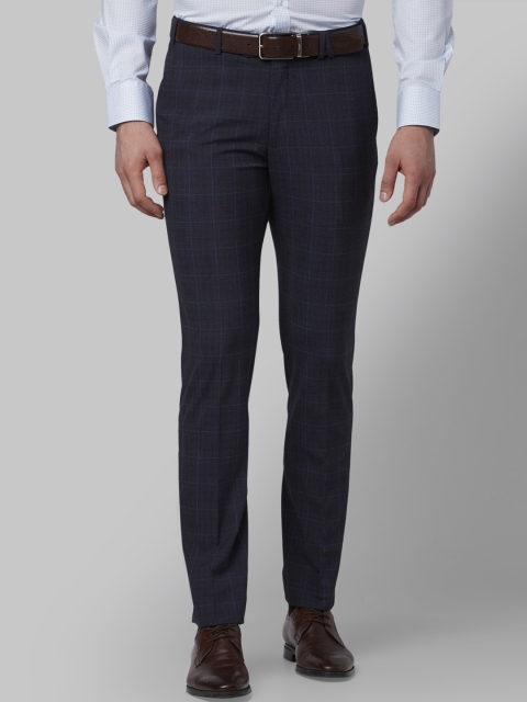 Park Avenue Men Blue Regular Fit Checked Formal Trousers