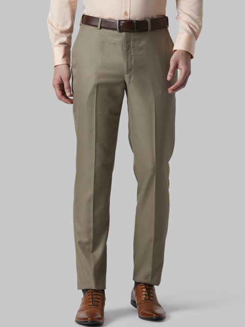 Park Avenue Men Khaki Regular Fit Self Design Formal Trousers