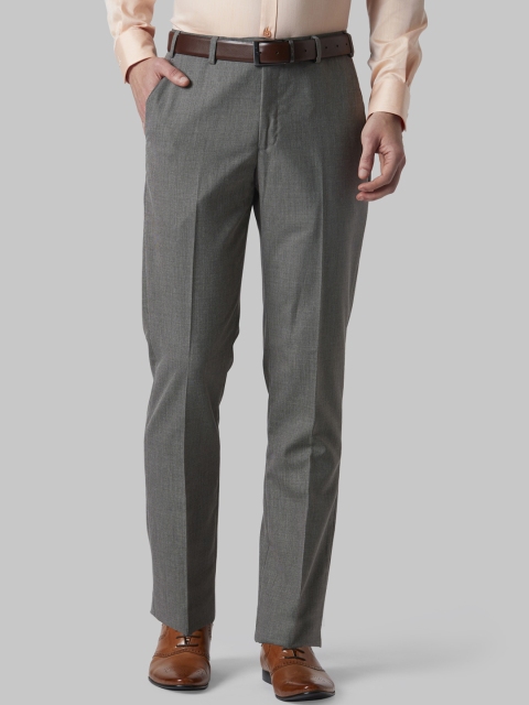 Park Avenue Men Grey Regular Fit Self Design Formal Trousers