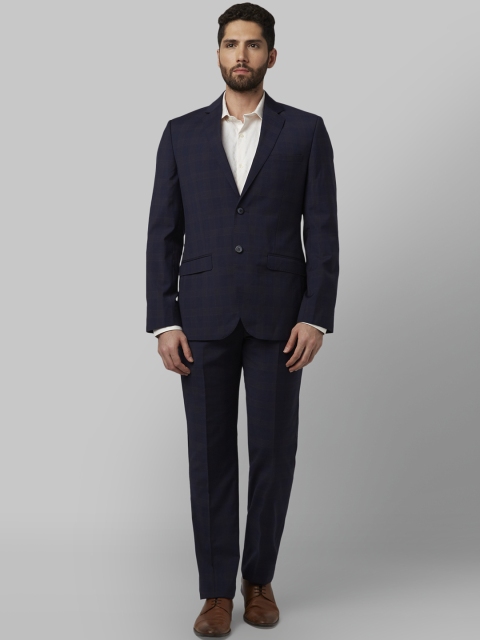 Park Avenue Men Blue Checked Slim-Fit Single-Breasted Suit