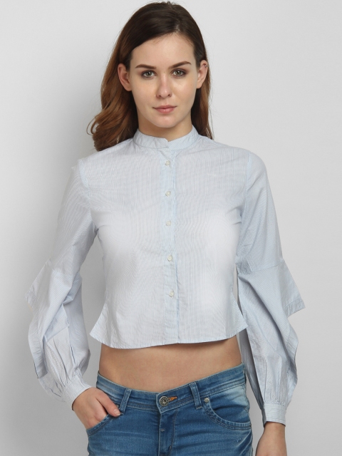 LA LOFT Women Blue & White Regular Fit Striped Casual Shirt