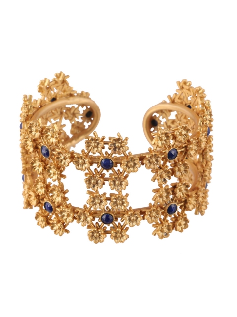 Zariin Women 22KT Gold-Plated & Black Onyx Studded Cuff Bracelet