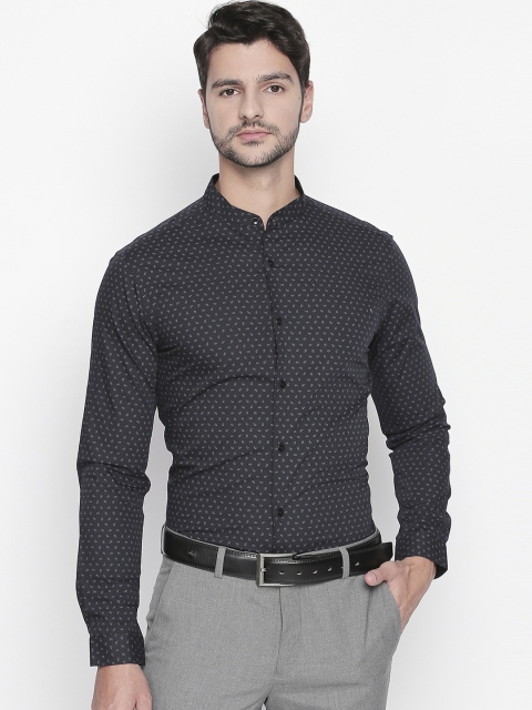RICHARD PARKER by Pantaloons Men Black Slim Fit Printed Party Shirt