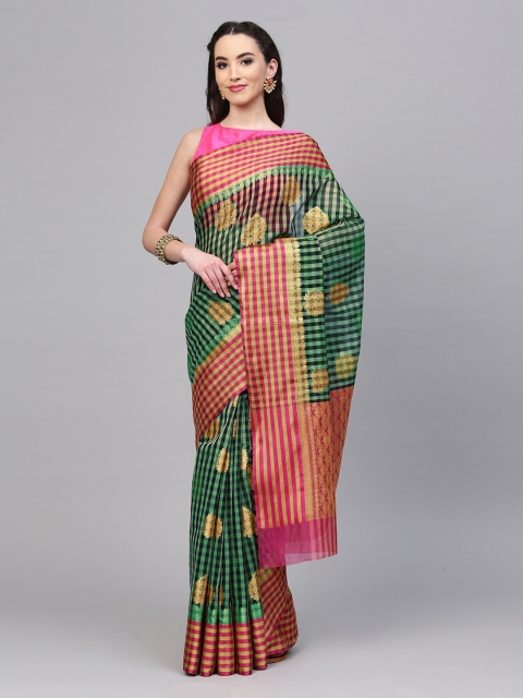 Chhabra 555 Green Art Silk Checked Chanderi Saree