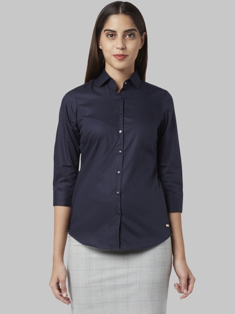 Park Avenue Women Navy Blue Regular Fit Self Design Formal Shirt