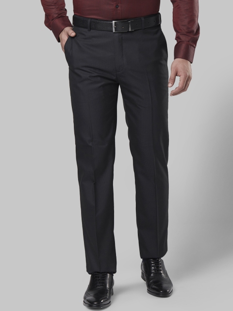 Next Look Men Black Regular Fit Self Design Formal Trousers