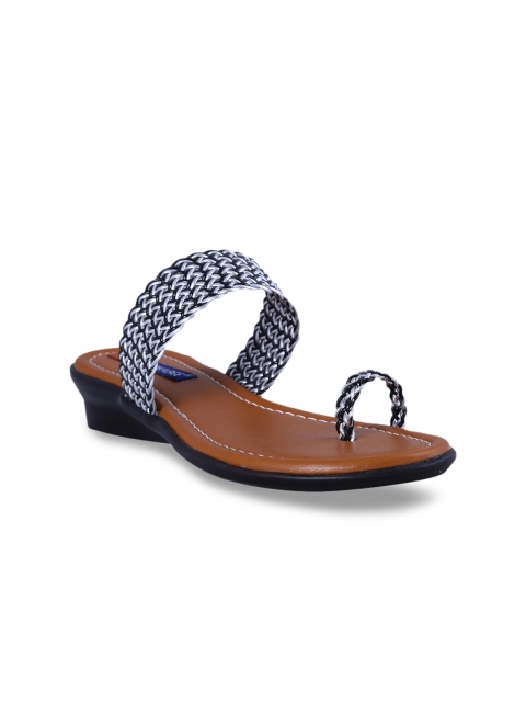 MSC Women Black Woven Design One Toe Flats