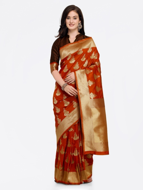 Shaily Orange Pure Silk Woven Design Banarasi Saree