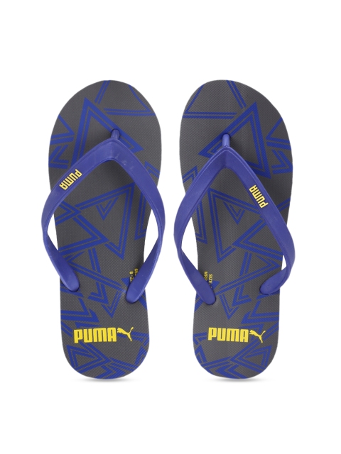 Puma Men Navy Blue & Charcoal Grey Printed Thong Flip-Flops