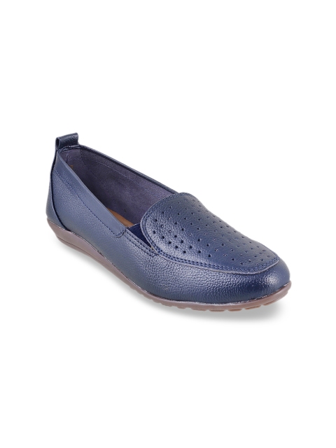 Metro Women Blue Solid Leather Flat Shoes
