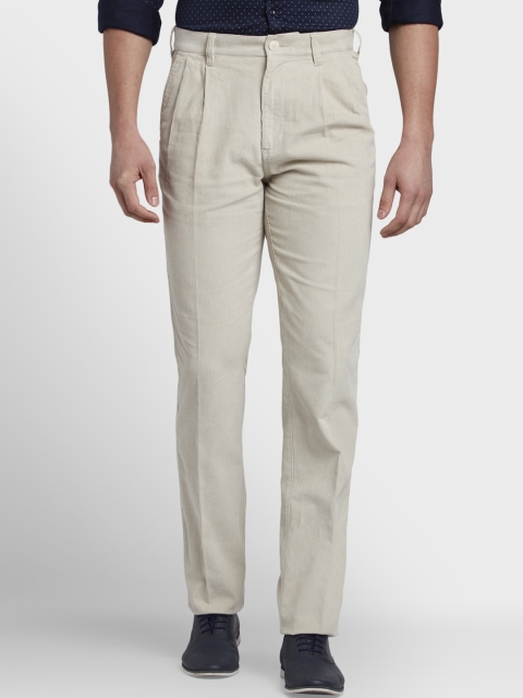 ColorPlus Men Beige Regular Fit Solid Regular Trousers