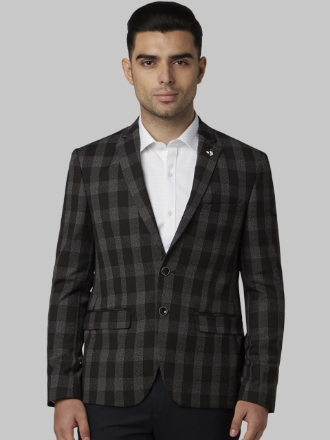 Park Avenue Men Black Checked Regular-Fit Single-Breasted Blazer
