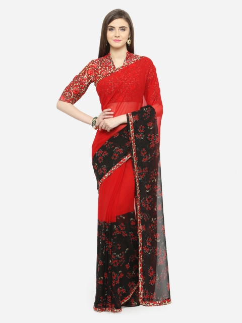 Shaily Red Printed Pure Georgette Saree