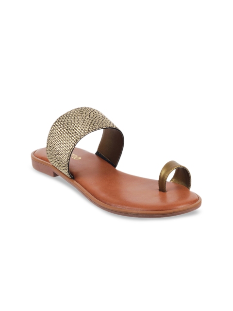 Metro Women Gold-Toned Printed One Toe Flats