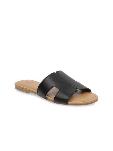 Call It Spring Women Black Solid Open Toe Flats