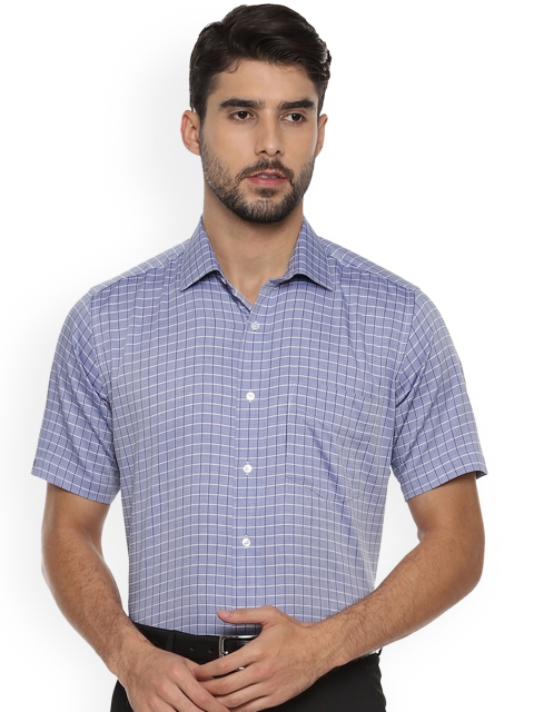 Van Heusen Men Blue Regular Fit Checked Party Shirt