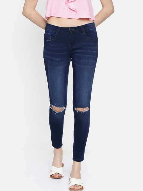ZHEIA Women Blue Skinny Fit Mid-Rise Slash Knee Stretchable Jeans