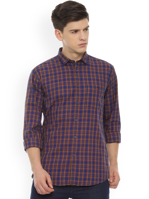 Louis Philippe Men Blue Slim Fit Checked Casual Shirt