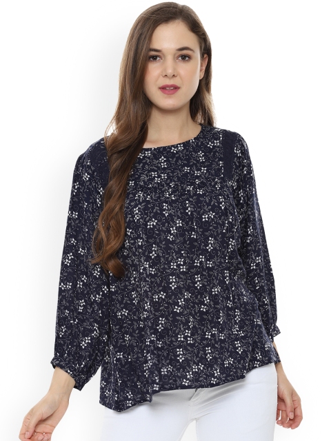 People Women Navy Blue Printed A-Line Top