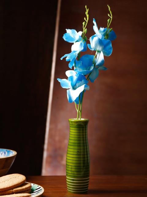 Dennmarks Green Striped Hand Painted Flower Vase