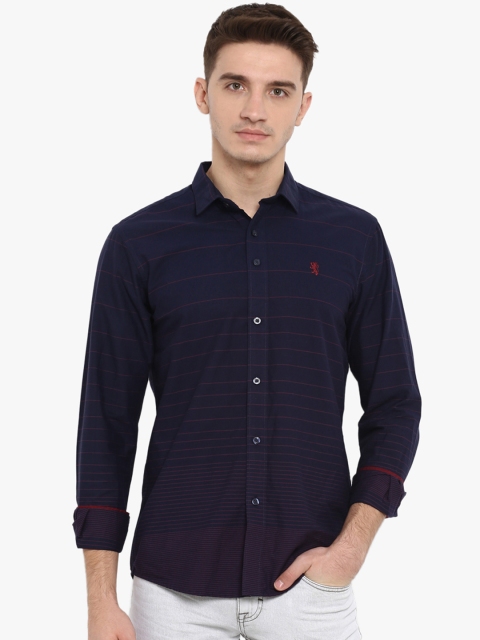 Red Tape Men Navy Blue & Red Regular Fit Striped Casual Shirt