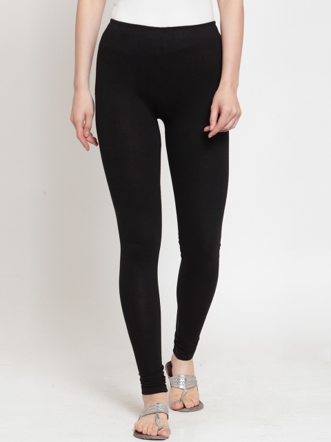 Everlush Women Black Solid Churidar-Length Leggings