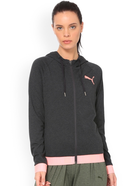 Puma Women Grey ACTIVE ESS Banded FZ Hoody Solid Jacket