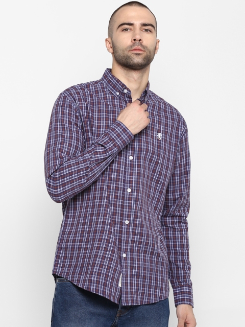 Red Tape Men Navy Blue & Brown Regular Fit Checked Casual Shirt