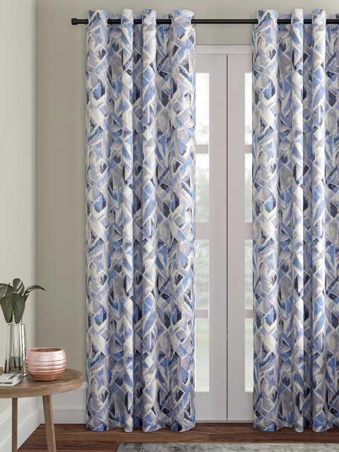 Soumya Blue & Off-White Single Long Door Curtain