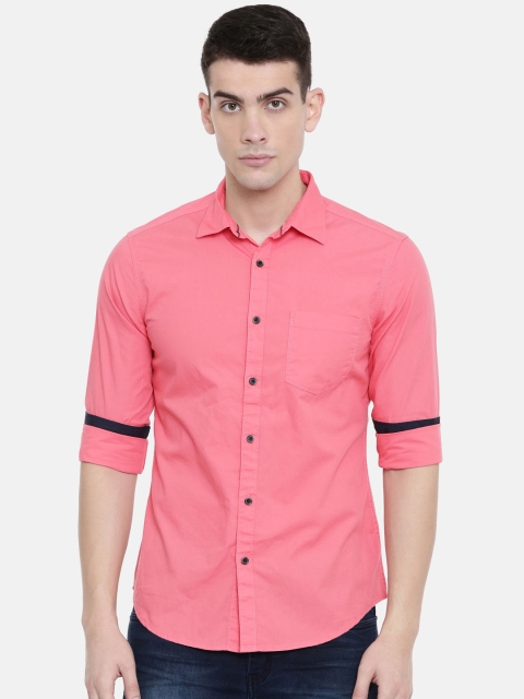 IMYOUNG Men Pink Slim Fit Solid Casual Shirt