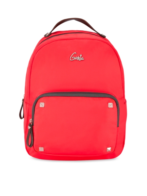 Genie Women Red 15 inches Solid Small Backpack