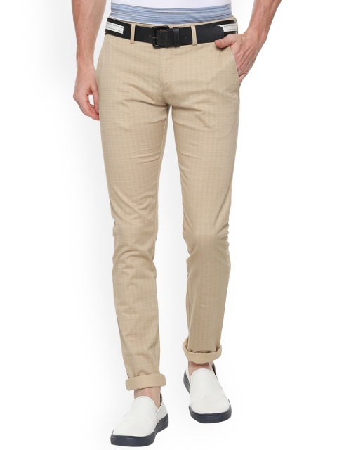 Allen Solly Men Beige Ultra Skinny Fit Checked Regular Trousers