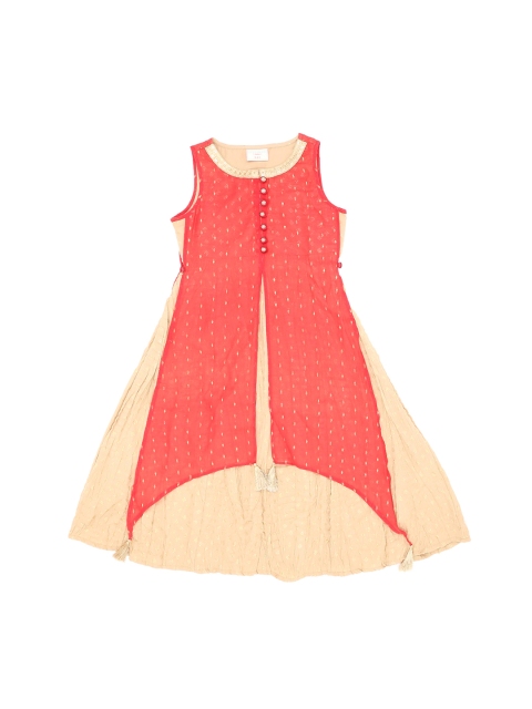 Pantaloons Junior Girls Red & Beige Woven Design A-Line Kurta