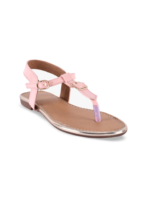 BuckleUp Women Pink Solid T-Strap Flats