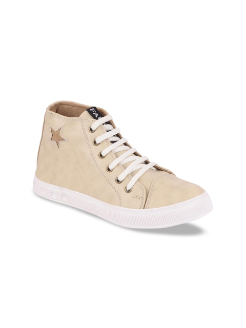FAUSTO Women Beige Solid Mid-Top Sneakers