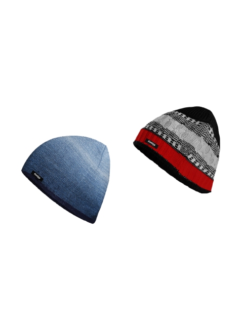 Knotyy Men Pack of 2 Self Design Beanie, Multi