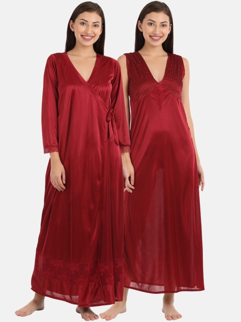 Clovia Maroon Solid Nightdress NS1101R09S/M
