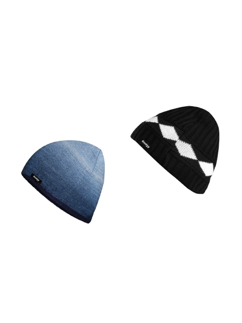 Knotyy Men Pack of 2 Self Design Beanie, Multi