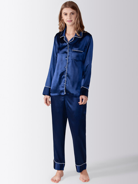 ADORENITE Women Blue Solid Satin Night suit
ADORENITE Women Blue Solid Satin Night suit