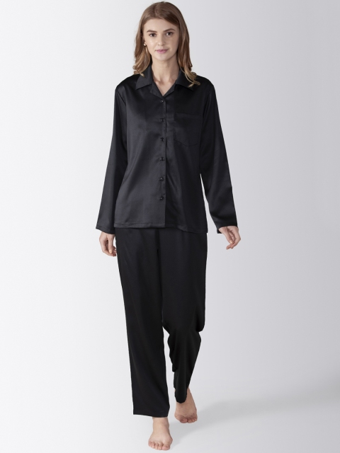 ADORENITE Women Black Solid Night Suit