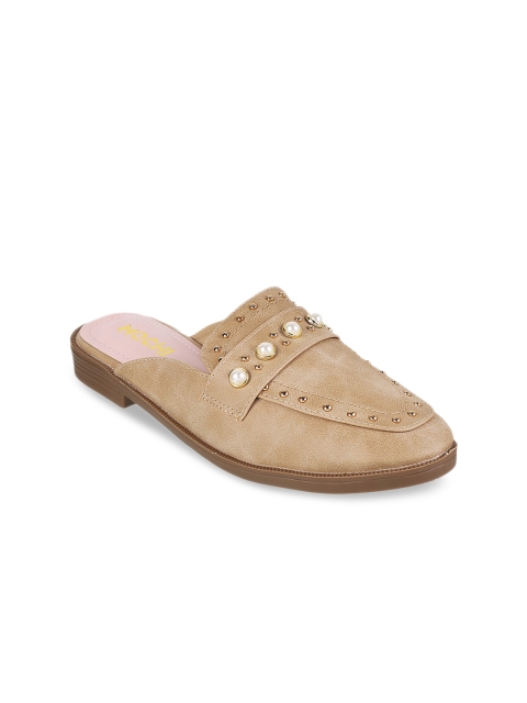 Mochi Women Beige Solid Mules