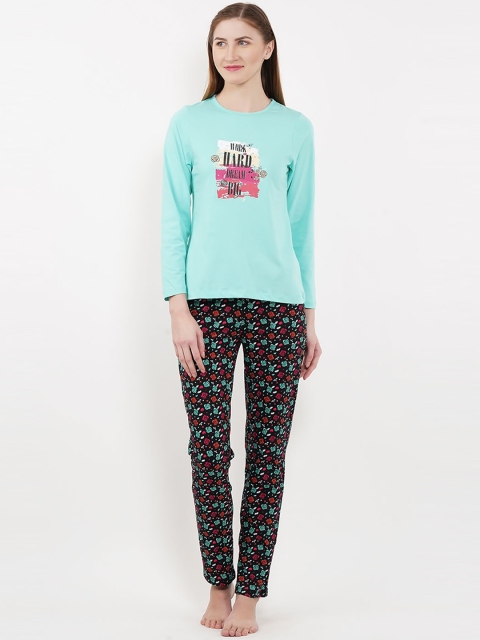 Sweet Dreams Women Green & Pink Printed Night suit
