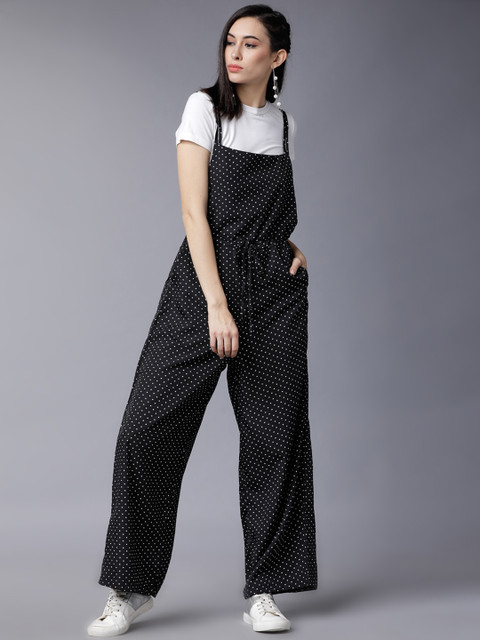 Tokyo Talkies Women White & Black Polka Dot Dungarees 
Tokyo Talkies Women White & Black Polka Dot Dungarees
