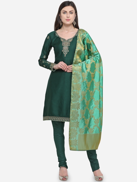 mf Women Green Pure Cotton Unstitched Dress Material