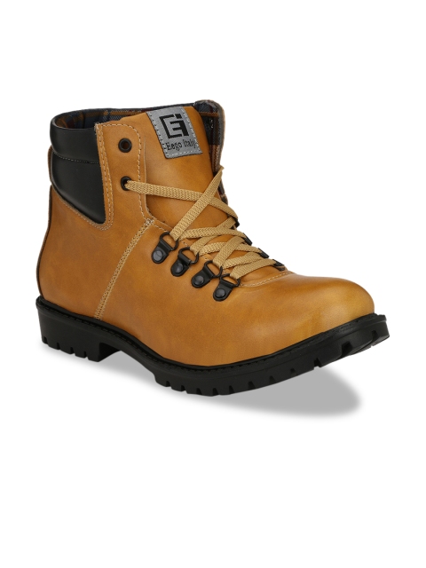 Eego Italy Men Tan Brown & Black Solid High-Top Flat Boots